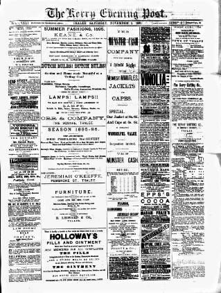 cover page of Kerry Evening Post published on November 2, 1895