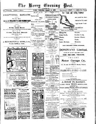 cover page of Kerry Evening Post published on August 2, 1913