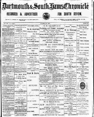 cover page of Dartmouth & South Hams chronicle published on November 2, 1900