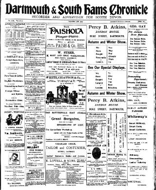 cover page of Dartmouth & South Hams chronicle published on September 17, 1909