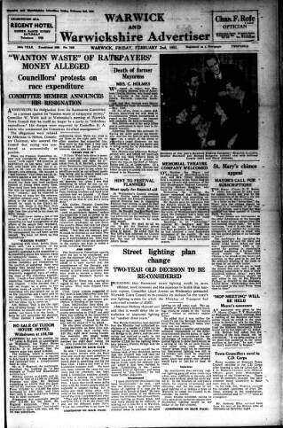 cover page of Warwick and Warwickshire Advertiser published on February 2, 1951