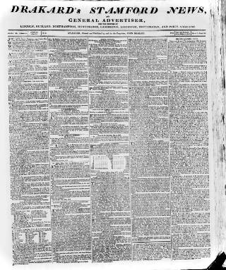 cover page of Drakard's Stamford News published on June 18, 1813