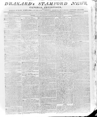 cover page of Drakard's Stamford News published on September 17, 1813