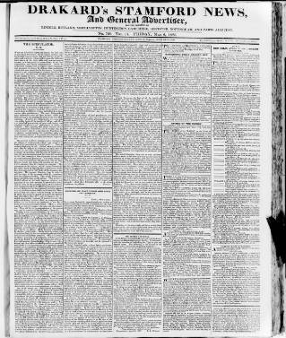 cover page of Drakard's Stamford News published on May 2, 1823