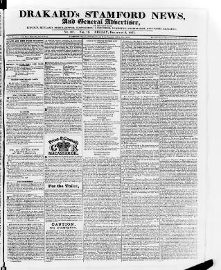 cover page of Drakard's Stamford News published on February 2, 1827