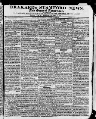 cover page of Drakard's Stamford News published on November 2, 1827
