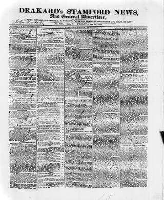 cover page of Drakard's Stamford News published on June 18, 1830
