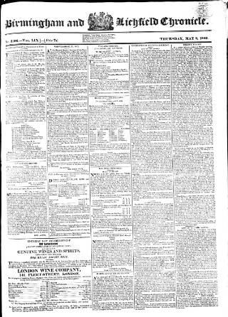 cover page of Birmingham Chronicle published on May 2, 1822