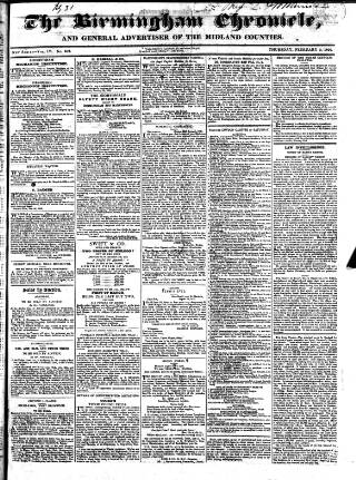 cover page of Birmingham Chronicle published on February 2, 1826