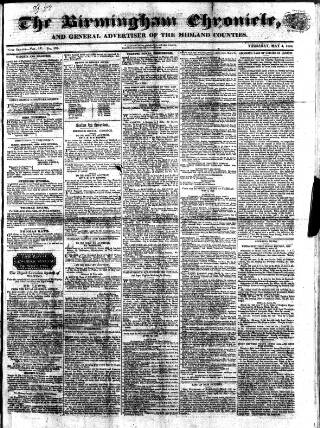 cover page of Birmingham Chronicle published on May 4, 1826