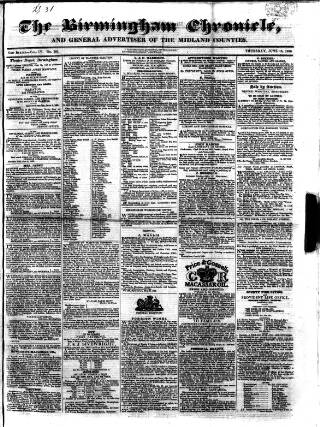 cover page of Birmingham Chronicle published on June 15, 1826