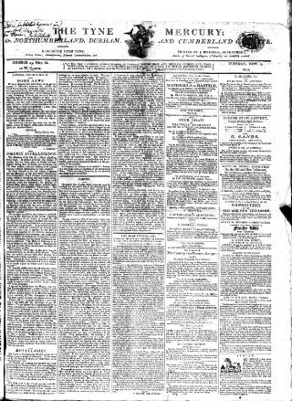 cover page of Tyne Mercury; Northumberland and Durham and Cumberland Gazette published on November 2, 1802