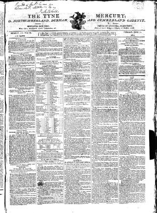cover page of Tyne Mercury; Northumberland and Durham and Cumberland Gazette published on June 18, 1805