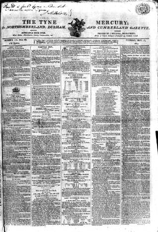 cover page of Tyne Mercury; Northumberland and Durham and Cumberland Gazette published on September 17, 1805