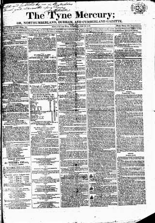 cover page of Tyne Mercury; Northumberland and Durham and Cumberland Gazette published on June 18, 1816