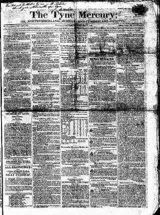 cover page of Tyne Mercury; Northumberland and Durham and Cumberland Gazette published on February 2, 1819