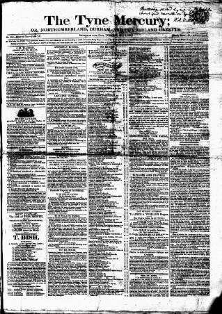 cover page of Tyne Mercury; Northumberland and Durham and Cumberland Gazette published on May 4, 1819