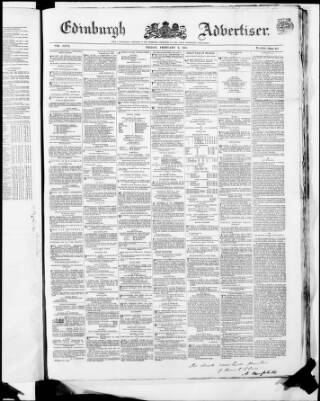 cover page of Edinburgh Advertiser published on February 2, 1855