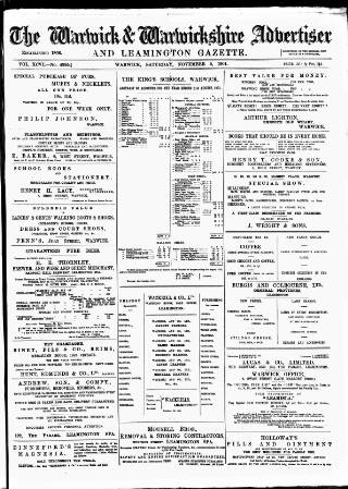 cover page of Warwick and Warwickshire Advertiser published on November 2, 1901