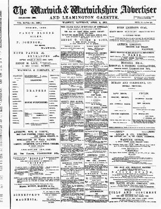 cover page of Warwick and Warwickshire Advertiser published on April 5, 1902