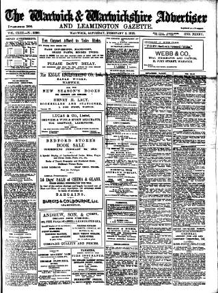 cover page of Warwick and Warwickshire Advertiser published on February 2, 1918