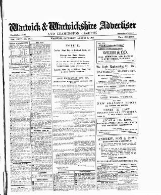 cover page of Warwick and Warwickshire Advertiser published on August 2, 1919