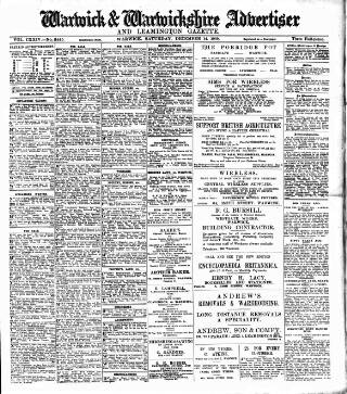 cover page of Warwick and Warwickshire Advertiser published on December 14, 1929