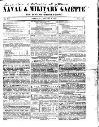 cover page of Naval & Military Gazette and Weekly Chronicle of the United Service published on August 2, 1845