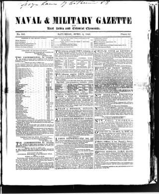 cover page of Naval & Military Gazette and Weekly Chronicle of the United Service published on April 4, 1846
