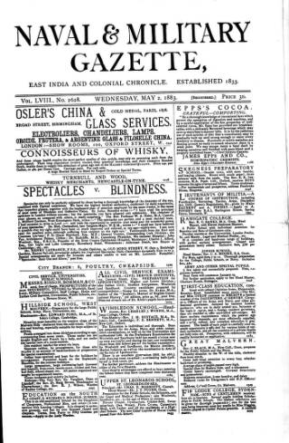 cover page of Naval & Military Gazette and Weekly Chronicle of the United Service published on May 2, 1883