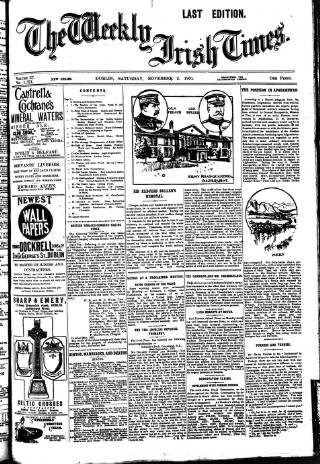 cover page of Weekly Irish Times published on November 2, 1901