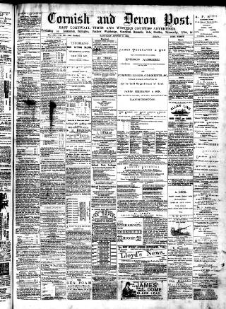 cover page of Cornish & Devon Post published on August 2, 1884
