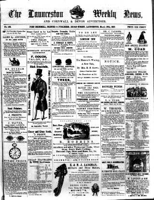 cover page of Launceston Weekly News published on March 19, 1859