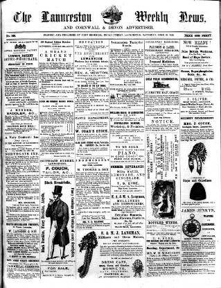cover page of Launceston Weekly News published on June 18, 1859