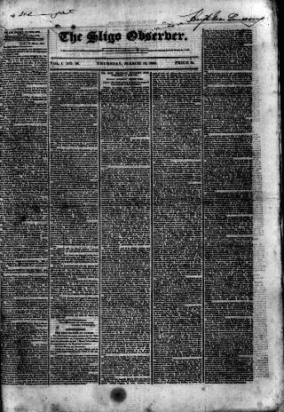 cover page of Sligo Observer published on March 19, 1829