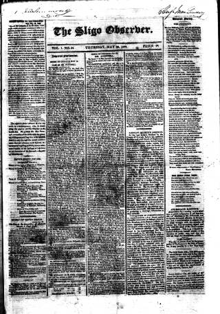 cover page of Sligo Observer published on May 28, 1829