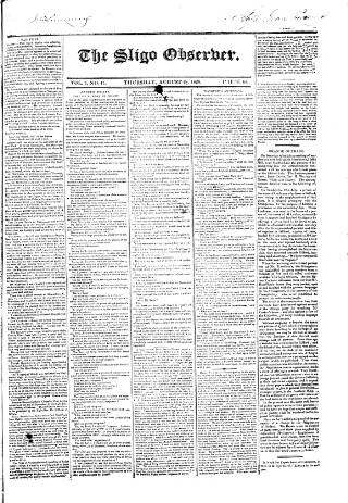 cover page of Sligo Observer published on August 27, 1829
