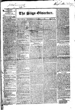 cover page of Sligo Observer published on September 17, 1829