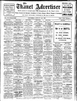 cover page of Thanet Advertiser published on August 2, 1919