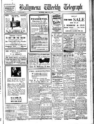 cover page of Ballymena Weekly Telegraph published on March 19, 1938