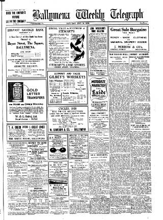 cover page of Ballymena Weekly Telegraph published on June 18, 1938