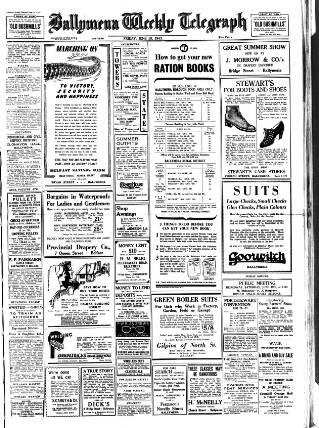 cover page of Ballymena Weekly Telegraph published on June 18, 1943