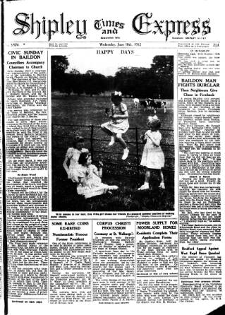 cover page of Shipley Times and Express published on June 18, 1952
