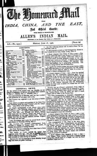 cover page of Homeward Mail from India, China and the East published on June 18, 1906