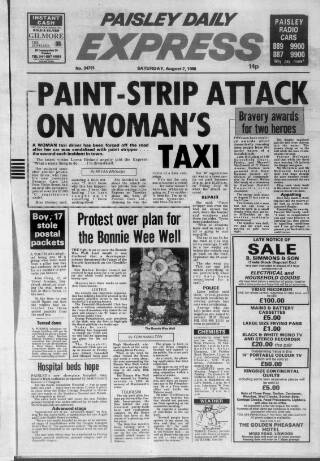 cover page of Paisley Daily Express published on August 2, 1986