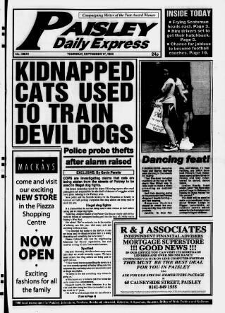 cover page of Paisley Daily Express published on September 17, 1998