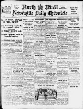 cover page of Newcastle Daily Chronicle published on April 4, 1923