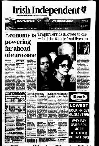 cover page of Irish Independent published on April 1, 2005
