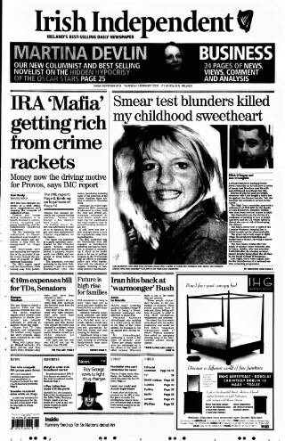 cover page of Irish Independent published on February 2, 2006