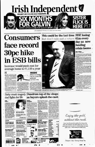 cover page of Irish Independent published on June 18, 2008